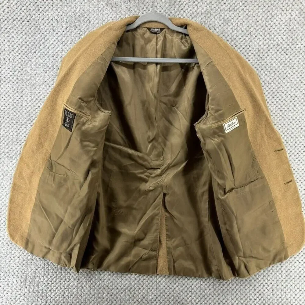 VTG Bill Blass Blazer Men 42 100% Camel Hair Khaki Coat Jackets Lined 2 Button